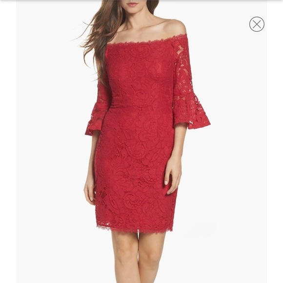 Adrianna Papell Off the Shoulder Lace Sheath Dress - Picture 1 of 11